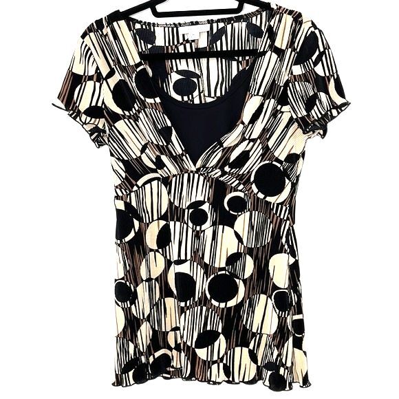 Dress Barn Circle Print Blouse Black Cream Size 8P - Picture 2 of 7